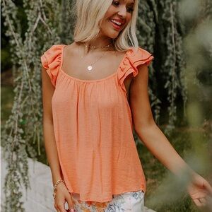 Orange Ruffle Strap Scoop Tank